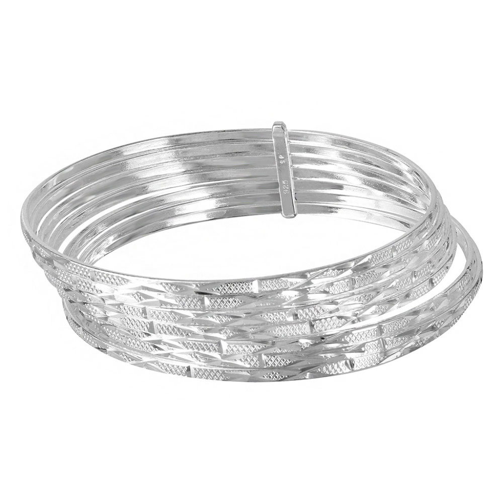 Sterling Silver 925 Diamond Cut Semanario Bangle - Picture 2 of 8